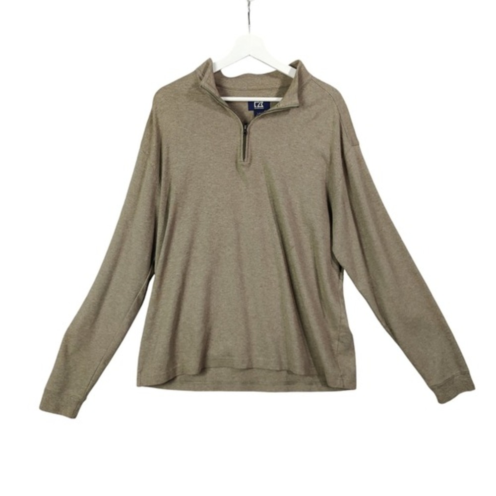 Cutter & Buck Men Preppy Earthy Gorp Granola Neutral 1/4 Zip Pullover L Tan Pima